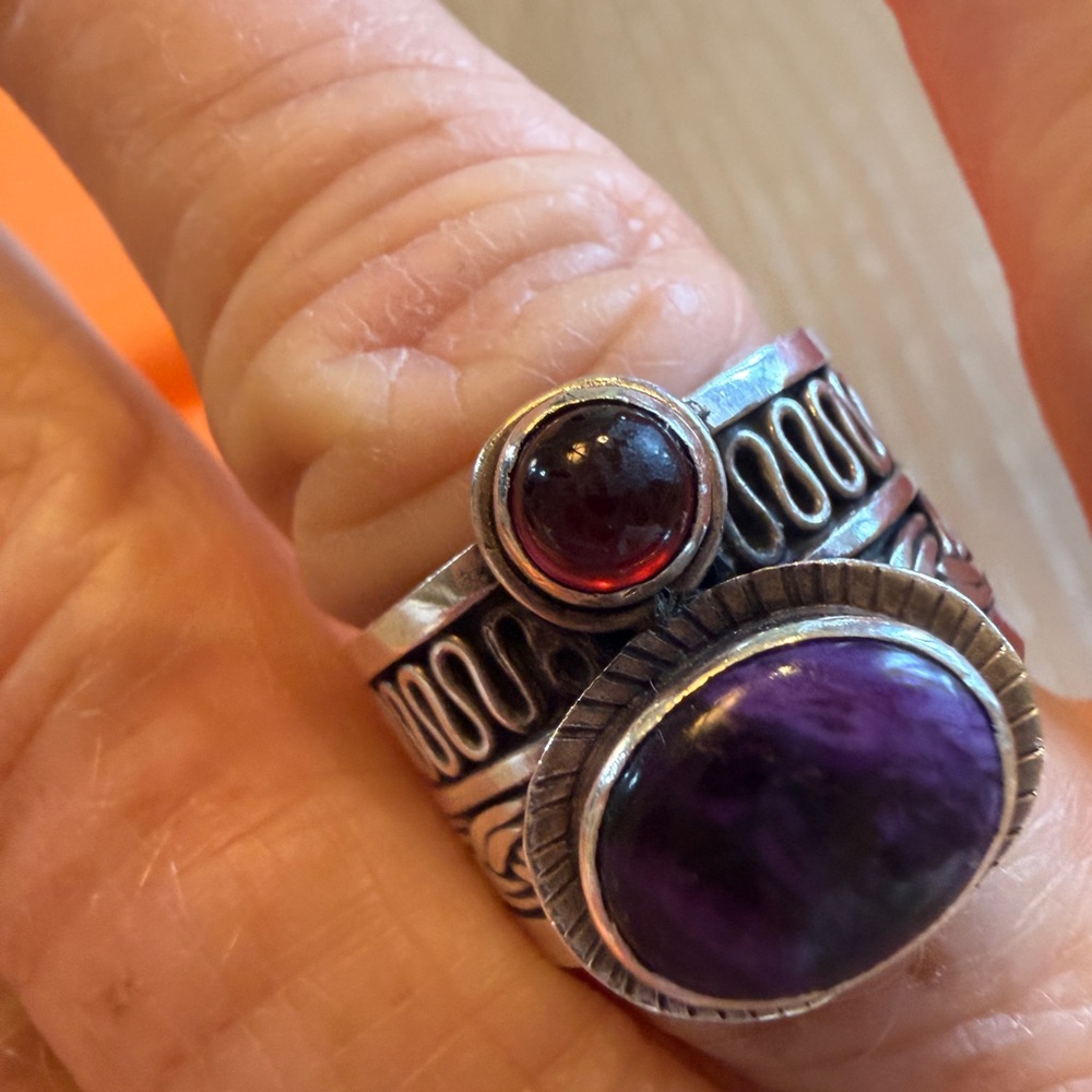 Ruby and Sugilite set in Sterling Silver heavy ring